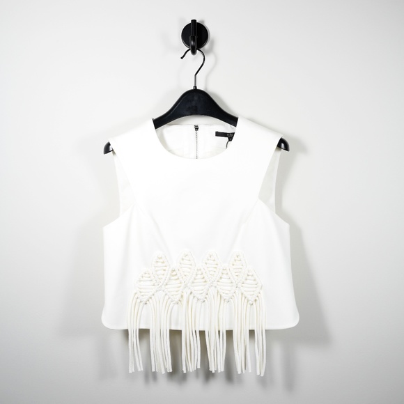 Tibi Macramé Applique Fringe Top (white) Size 2 - Picture 2 of 9
